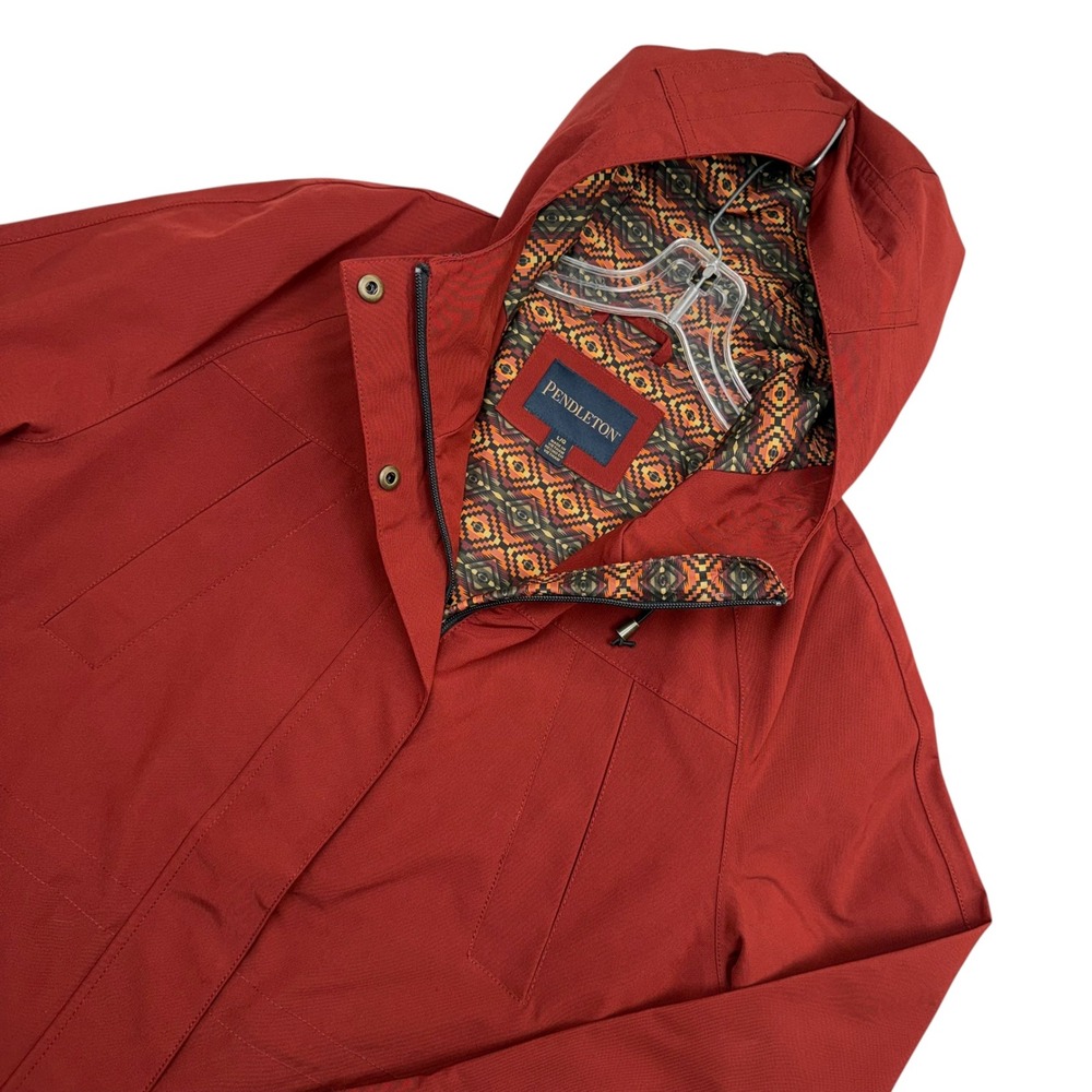 Pendleton Hooded Rain Jacket Womens L Red Southwestern Geometric Lining Coat
